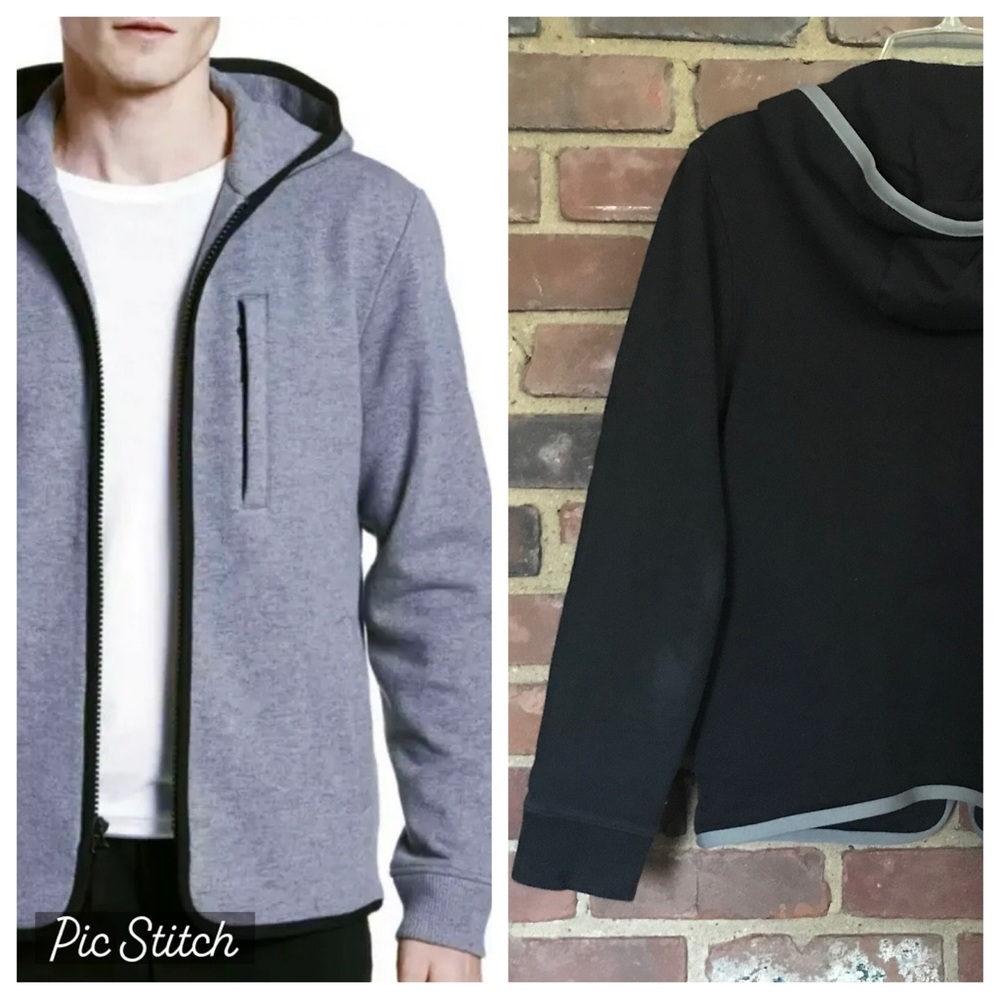 JAMES PERSE Standard black Gray contrast trim zip hoodie jacket -42 chest
